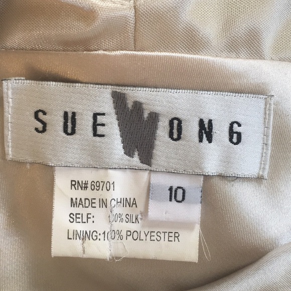 EUC Sue Wong turquoise/brown/cream silk dress - Picture 3 of 4